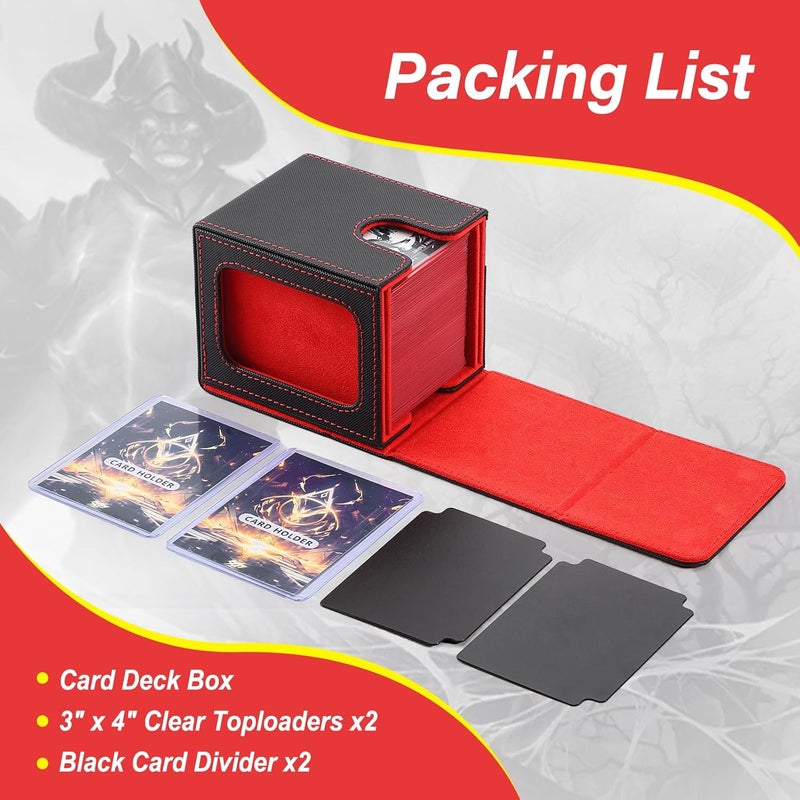 Stepane MTG Deck Box, Double Display Window MTG, Commander Deck Box Fits 120+ Single Sleeved Cards, PU Leather Magnetic Closure Card Box with 2 Dividers&2 Toploaders for TCG, CCG, Black/Red - Image 5